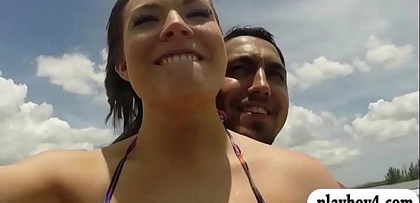  Two sexy women fucked by nasty guys on the speedboat